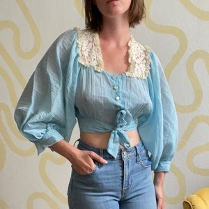 70’s Cotton Bishop Sleeve Blouse